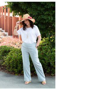 Chico's Women's Railroad Stripe Wide Leg Linen Blend Pants Size Large 16-18